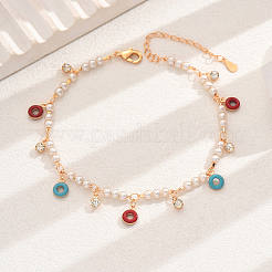 Элегантные браслеты на щиколотку из латуни и пластика с имитацией жемчуга в виде разноцветных пончиков для ежедневного использования в отпуске DV2898