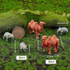 10個 2スタイル PVC動物人形装飾  3d象とラクダのプラスチック製の家の装飾品  家とマイクロランドスケープオーナメント用  ミックスカラー  16.5~42x14.5~25x13~40.5mm  5個/スタイル&nbsp;DJEW-AR0001-06