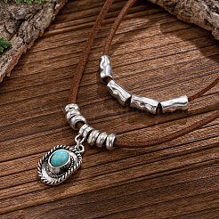 1 комплект ожерелий из сплава с подвеской из синтетической бирюзы в виде двухслойного шнура&nbsp;NJEW-CL0001-09A