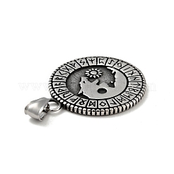 304ステンレスペンダント  狼とフラットラウンド  アンティークシルバー  41.5x34.5x2.5mm  穴：4x8mm&nbsp;STAS-C053-18AS