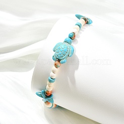 Pulseras elásticas para mujer con cuentas de turquesa sintética teñida y jade blanco océano.&nbsp;BJEW-JB14015