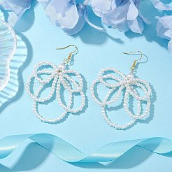 Цветок стекло жемчужина из бисера болтающийся серьги EJEW-JE05882