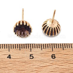Плоские круглые латунные стеклянные серьги-гвоздики EJEW-G428-01G
