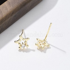 真鍮クリアキュービックジルコニアスタッドピアス  スター  18KGP本金メッキ  7.5x8mm&nbsp;EJEW-Q014-13G