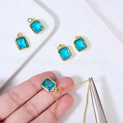 長方形の真鍮マイクロパヴェキュービックジルコニアチャーム5個  カドミウムフリー＆ニッケルフリー＆鉛フリー  18KGP本金メッキ  空色  15x10x4.5mm  穴：4mm&nbsp;KK-SZ0007-08