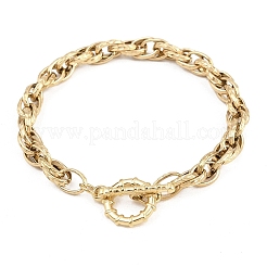 Bracelets à double maillon en acier inoxydable 304 texturé pour femmes&nbsp;BJEW-P391-01B-G
