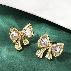 Серьги-гвоздики из нержавеющей стали 304 с бантом и стеклом&nbsp;LS-EJEW-M105-02G