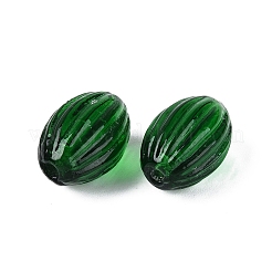 手作りのリブ付きランプワークビーズ  オーバル  濃い緑  19~20x12.5~14mm  穴：1.5~2.5mm&nbsp;LAMP-N042-01F