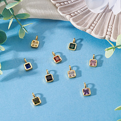 9 Stück 9 Farben quadratische Messing Micro Pave Zirkonia Charms&nbsp;KK-TA0008-31