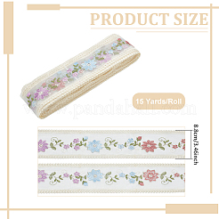 15ヤード 両面刺繍フラワーポリエステルレースリボン  衣服の装飾用  ベージュ  3-1/2インチ（88mm）&nbsp;OCOR-WH0045-37