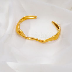 Bracelets joncs ouverts texturés à vagues en acier inoxydable 304 pour femmes&nbsp;NJ1882