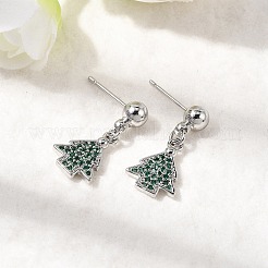 Рождественские серьги-гвоздики с подвесками из латуни с микропаве из кубических цирконий EJEW-L306-01P-01