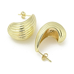 真鍮製スタンドピアス  溝付きティアドロップ  ゴールドカラー  28x14mm&nbsp;EJEW-Q799-01G