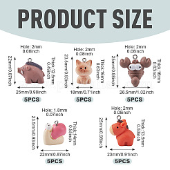 動物樹脂ペンダント25個、5スタイル  混合図形  プラチナ鉄ループ付き  ミックスカラー  22~25x12.5~26.5x16~25mm  穴：1.8~2mm  5個/スタイル&nbsp;RESI-TA0005-41