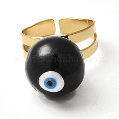 Smaltato rotondo con anello polsino aperto con perline malocchio&nbsp;RJEW-E069-03G-03