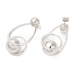 Женские латунные серьги-гвоздики в форме капли с шариком&nbsp;EJEW-D065-06P