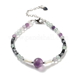 Braccialetti da donna con fluorite naturale rotonda&nbsp;BJEW-K251-02B