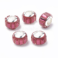 ガラスヨーロピアンビーズ  大穴ビーズ  真鍮コアと  多面カット  ロンデル  プラチナ  カメリア  9x7mm  穴：5mm&nbsp;GPDL-S039-02E