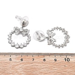 真鍮クリアキュービックジルコニアスタッドピアス  スターリングシルバー針925本  プラチナ  蝶結び  30x22mm&nbsp;EJEW-D301-06P-01