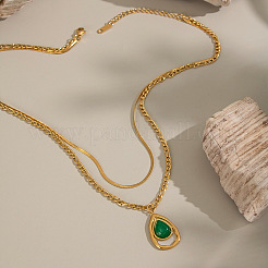 Двухслойные ожерелья с подвеской-капелькой из нержавеющей стали 304 и окрашенного натурального говлита для женщин VH8767