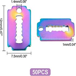 ラックメッキ304ステンレススチールチャーム50個  カドミウムフリー＆ニッケルフリー＆鉛フリー  長方形  虹色  12x7.5x1mm  穴：1.4mm&nbsp;STAS-UN0037-43