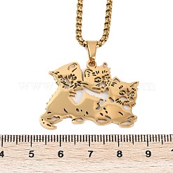 201 полое ожерелье с милым котом из нержавеющей стали для женщин NJEW-K283-38G