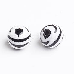 Perles de coeur de style rayé bubblegum trapu acrylique blanc et noir zèbre&nbsp;X-SACR-C020-42
