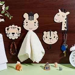 4 настенная вешалка-крючок для животных из дерева&nbsp;AJEW-WH0609-379