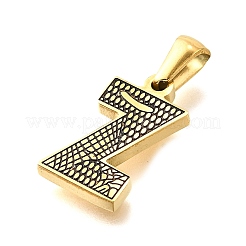 金色の304ステンレススチールペンダント  樹皮模様  文字Z  18x10.5x2.5mm  穴：5.5x3mm&nbsp;STAS-K300-01G-Z