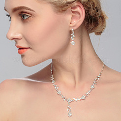 Ожерелья с подвесками из цинкового сплава и стразы подсолнечника и наборы серег-гвоздиков&nbsp;FS-WGAE4E5-01