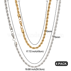 4 шт. 4-х стильная стойка с покрытием из нержавеющей стали 304 витая веревка цепочка ожерелье NJEW-GO0001-03D