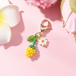 ひまわりのつぼみのアクリルガラスシードビーズペンダント装飾  合金製カニカン付き  ゴールドカラー  きいろ  40mm&nbsp;HJEW-MZ00229-01