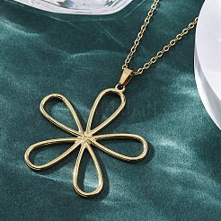 Ожерелья с подвесками из полого цветка из нержавеющей стали 304 NJEW-M096-25G