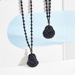 2 stücke 2 arten natürliche obsidian buddha anhänger perlen halsketten&nbsp;NJEW-UN0001-91