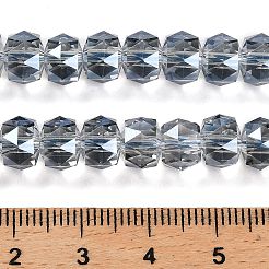 透明電気メッキガラスビーズ連売り  パール光沢メッキ  多面カット  バレル  ライトスチールブルー  8x6mm  穴：1.2mm  約64個/連  14.96''（38センチメートル）&nbsp;EGLA-K071-03B