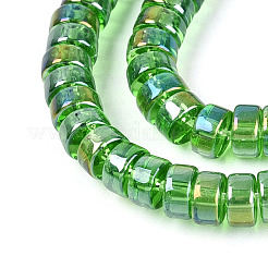 Ab色のメッキ透明ガラスビーズ連売り  フラットラウンド  ライムグリーン  6~6.5x3mm  穴：1~1.2mm  約111~119個/連  14.17~15.16''（36~38.5センチメートル）&nbsp;GLAA-T026-3x6mm-T08