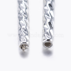 真鍮製チューブビーズ  チューブ  多面カット  銀  10x1.5mm  穴：0.8mm&nbsp;LS-KK-K197-39S
