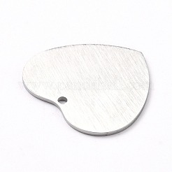 変色しにくい304ステンレススチールペンダント  両面ドローベンチ  ブラシ仕上げのスタンプ付き空白タグ  ハート  ステンレス鋼色  23.5x25x1mm  穴：1.6mm&nbsp;STAS-F271-06F-P