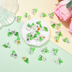 40 шт. 8-цветные подвески в форме листьев из натурального смешанного камня и АБС-пластика с имитацией жемчуга и акрила&nbsp;PALLOY-YW00095