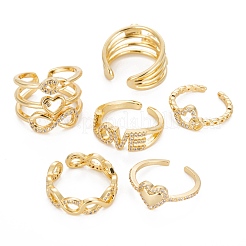 6 Stück 6 Stile Messing Micro Pave klare Zirkonia Manschettenringe&nbsp;RJEW-LS0001-45G