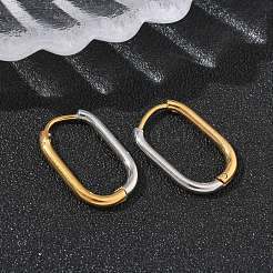 304ステンレススチールツートンフープピアス  イオンプレーティング（ip）  18KGP本金メッキ＆ステンレススチールカラー  オーバル  18.5x12.5x2mm&nbsp;EJEW-P313-01C-G
