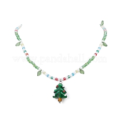 Collar con colgante de árbol de navidad acrílico&nbsp;NJEW-TA00076