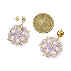 Цветочные серьги-гвоздики ручной работы из стеклянных бусин и ракушечного жемчуга&nbsp;EJEW-MZ00361-02