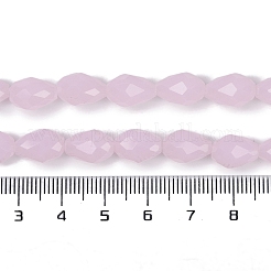 電気メッキジェイド風ガラスビーズ連売り  多面カット  ティアドロップ  パールピンク  15x10mm  穴：1.6mm  約46~48個/連  27.95インチ（71cm）&nbsp;EGLA-N013-J10mm-D01