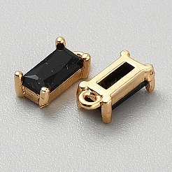 金メッキ真鍮キュービックジルコニアチャーム  長方形  ブラック  8.5x4x3mm  穴：1mm&nbsp;LS-ZIRC-WH0015-01G-11