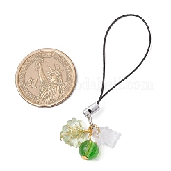 Брелки для мобильных телефонов с подвесками в виде листьев из стекла и акрила&nbsp;HJEW-JM03341