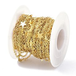 真鍮ビーズチェーン  スプールで  長持ちメッキ  月＆星  ハンダ付け  ゴールドカラー  1.5~10x1~7x0.2mm  約10.93ヤード（10m）/ロール&nbsp;CHC-D029-30G