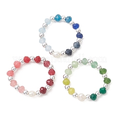Gefärbte natürliche malaysische Jade & natürliche Süßwasserperle & synthetische Hämatit-Fingerringe&nbsp;RJEW-JR01021