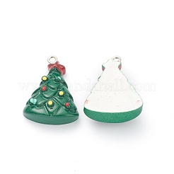 樹脂チャーム  クリスマスフェスティバルのために  プラチナアイアンペグベイル付き  クリスマスツリー  グリーン  29x22x10mm  穴：2mm&nbsp;RESI-O010-14