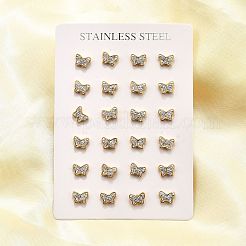 12 paire de boucles d'oreilles à tige en acier inoxydable 304 avec strass&nbsp;EJEW-B135-01G-01